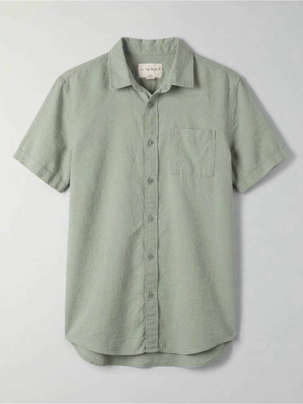On The Byas Sage Green Linen Blend Short Sleeve Button Up Shirt Men's Medium